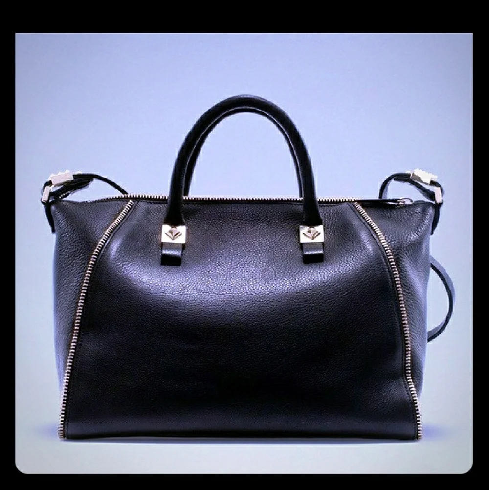 Zara Black Leather Tote with Gold Hardware